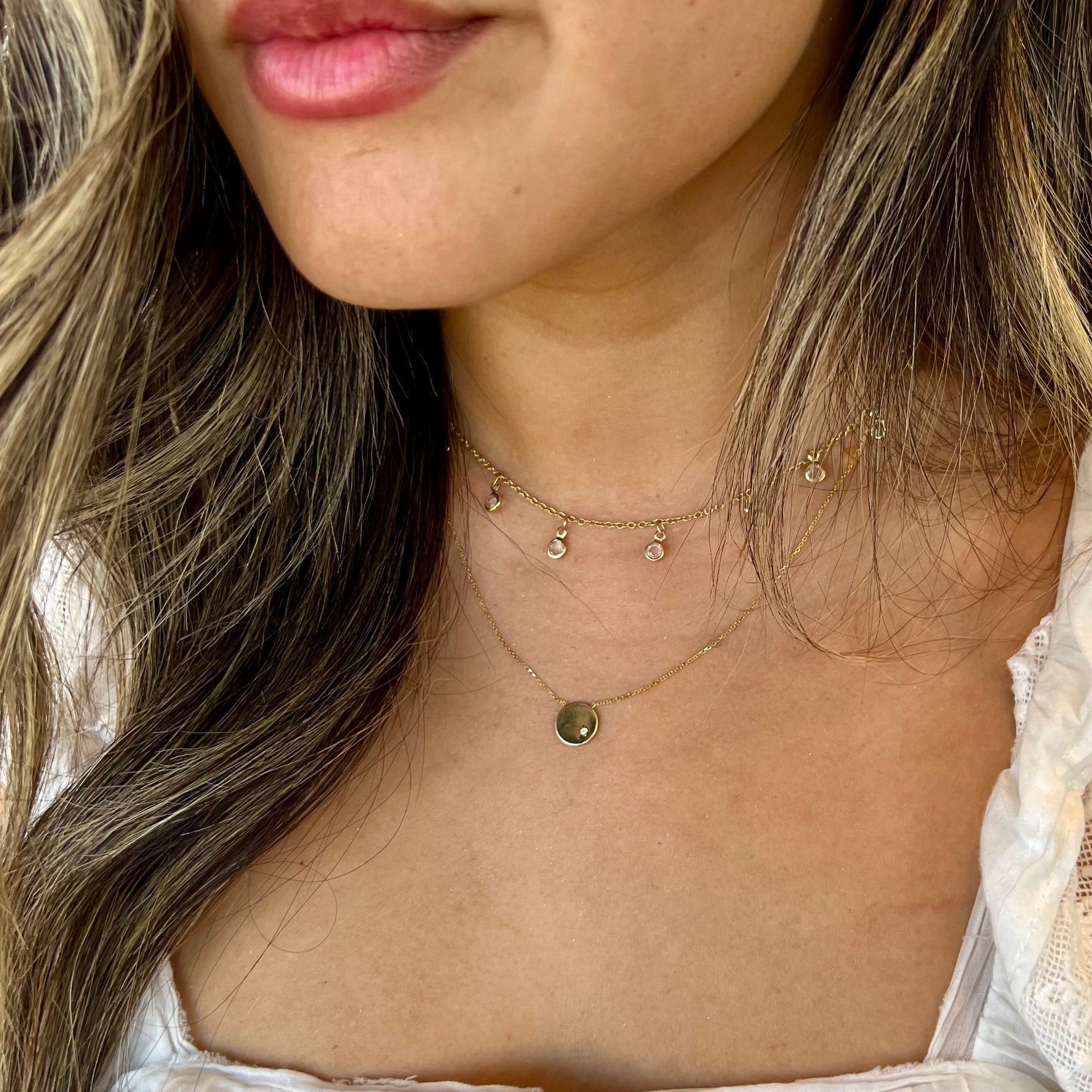 North Star Necklace, shown on model